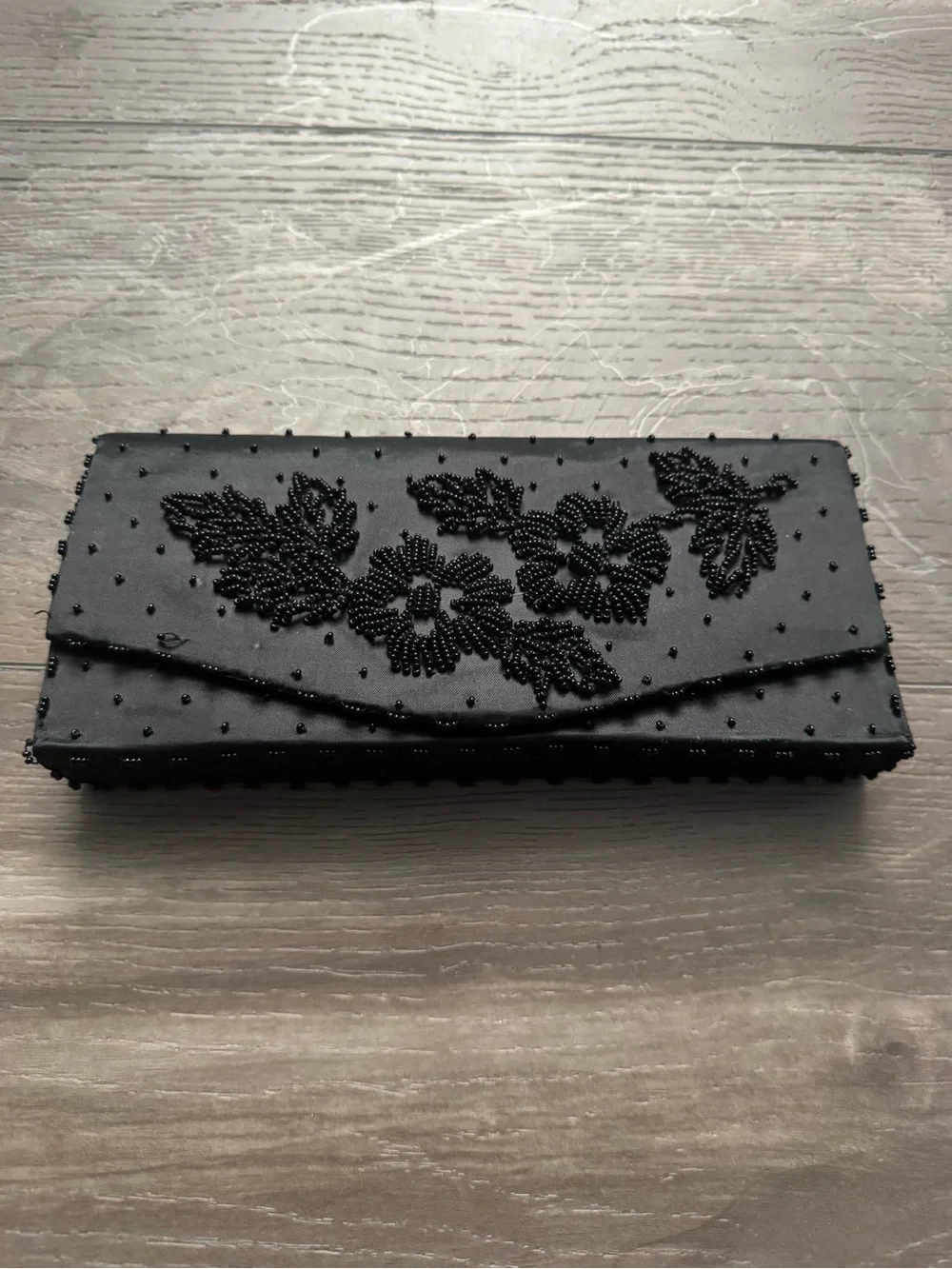 Black Beaded Floral Evening Clutch